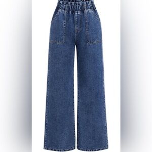 Girl's Wide Leg Denim Pants Elastic High Waisted Loose Jeans with Pocket 10-11Y